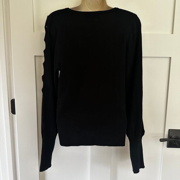 Catherine Malandrino Scoop Neck Sweater Cut Out Details at Sleeves Black Size L - Picture 4 of 12